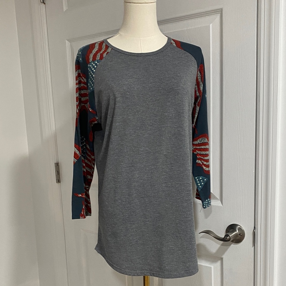 Gray and Multicolor Women's Raglan Top